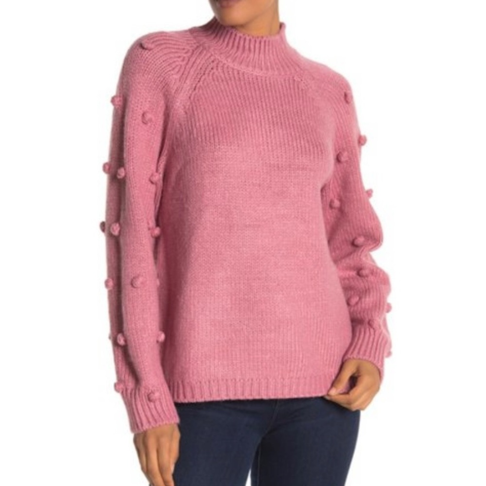 Cece Pink Polka Dot Pom Pom Sweater